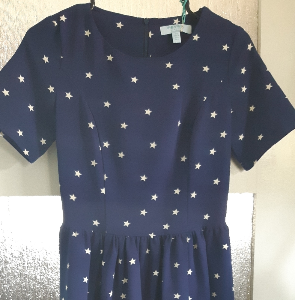 Dark blue fit and flare dress with pockets